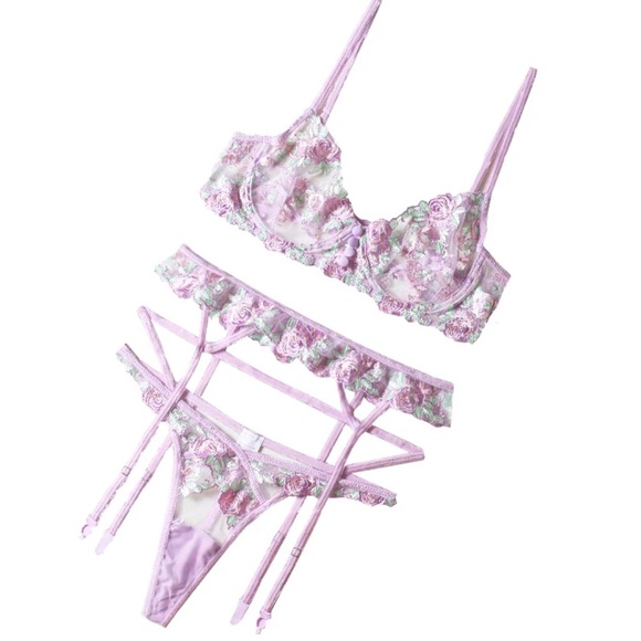 Purple & Green Lace Lingerie Garter Set - Picture 2 of 9